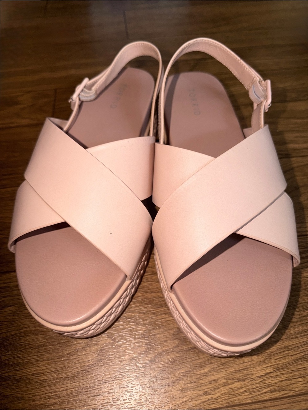 Torrid Chunky Platform Sandals 12WW Fit Light Pink Braided Criss Cross Strap